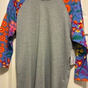 LulaRoe Randy Grey With Floral Sleeves NWT Size L